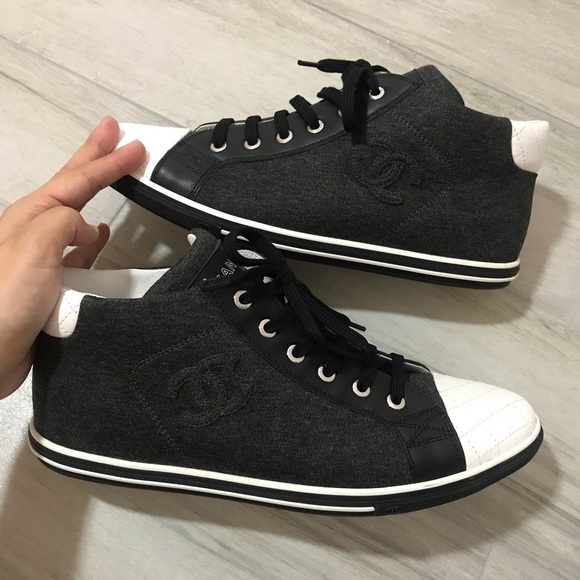 CHANEL Shoes - High-top Grey Black and White Chanel sneakers